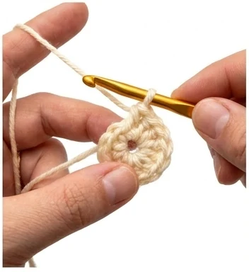 Working stitches into a ring step 1: Work into the center