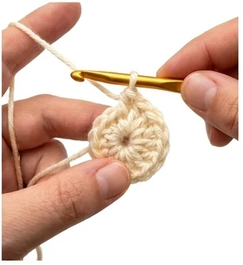 Working stitches into a ring step 2: Complete and close the round