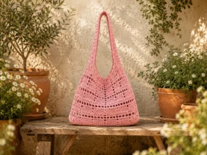 Pink Crochet Tote Bag