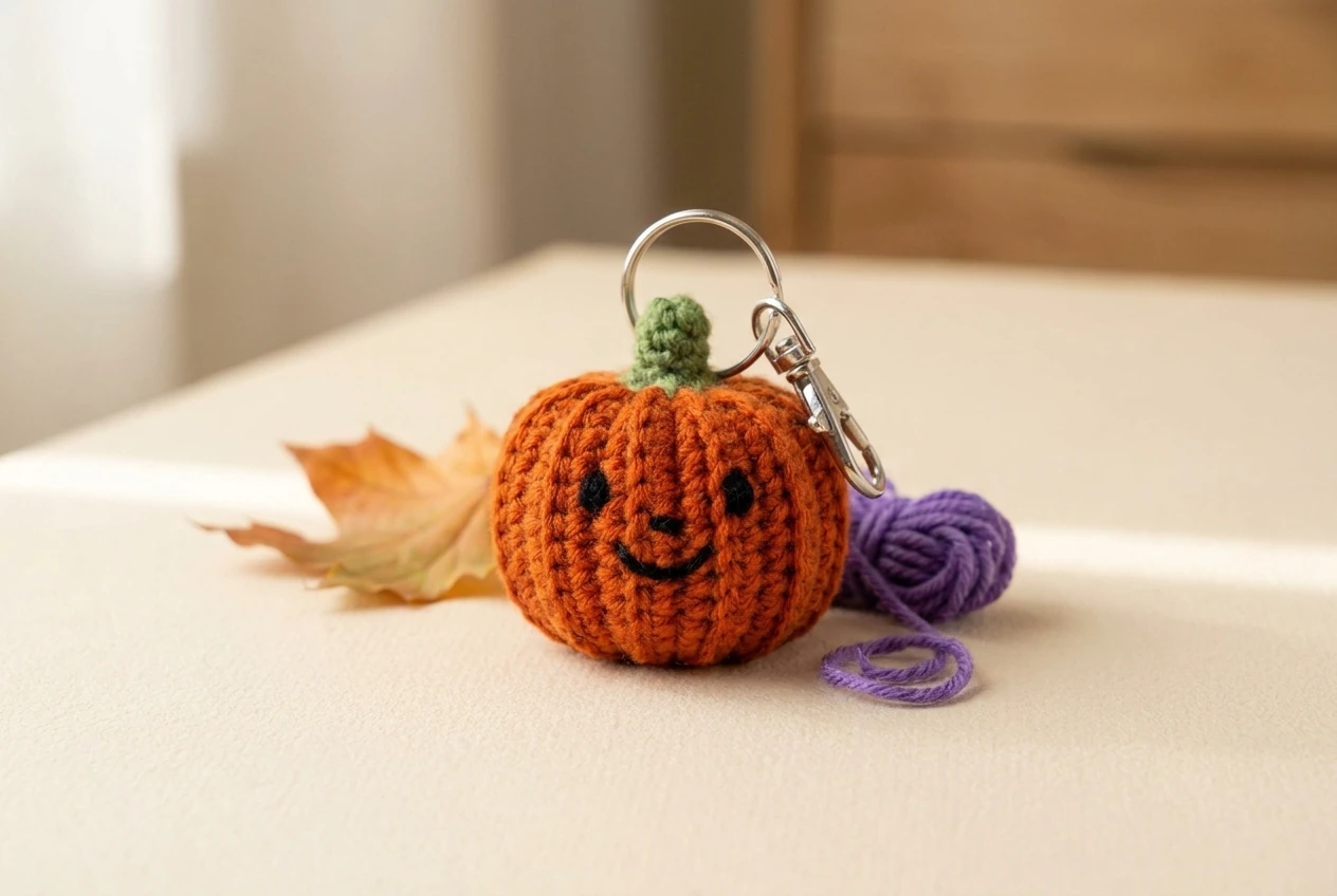 pumpkin crochet Halloween amigurumi keychain with lobster clasp