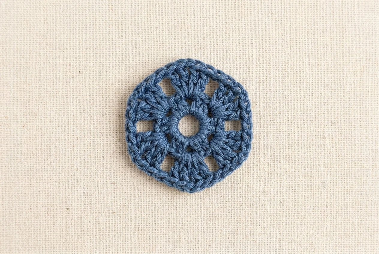 round one of hexagon tote bag pattern blue crochet motif
