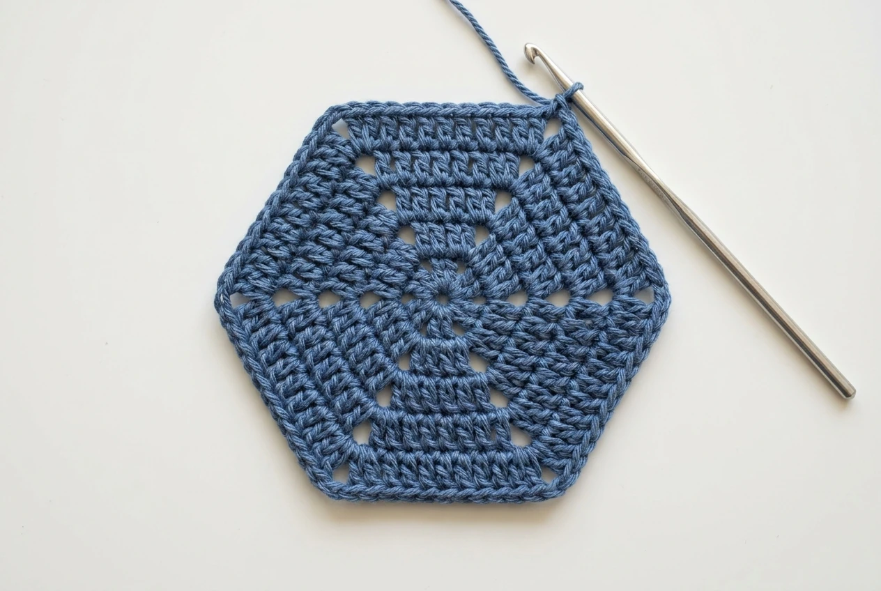 round three blue motif for hexagon tote bag pattern