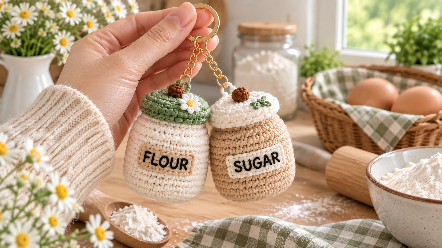 kitchen crochet keychain ideas flour and sugar pantry jar keychains