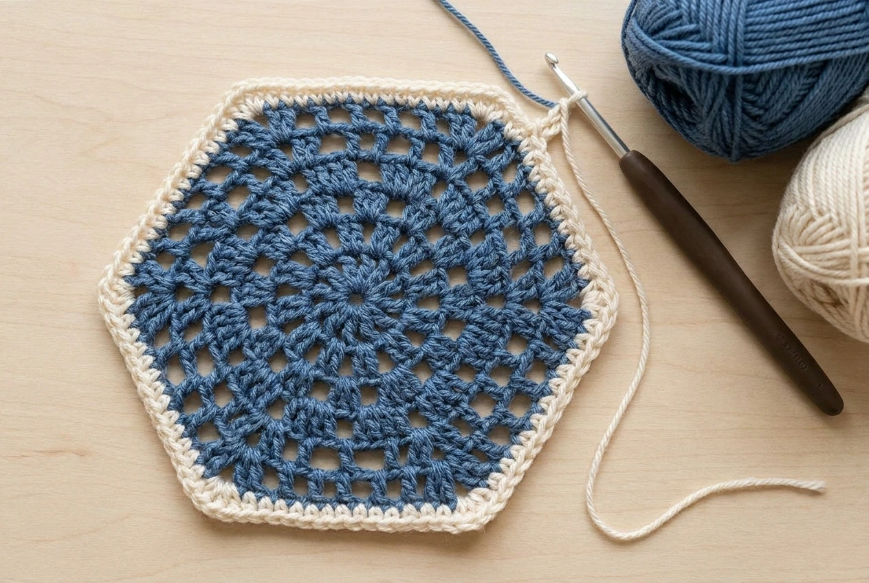 cream border round on hexagon tote bag pattern motif
