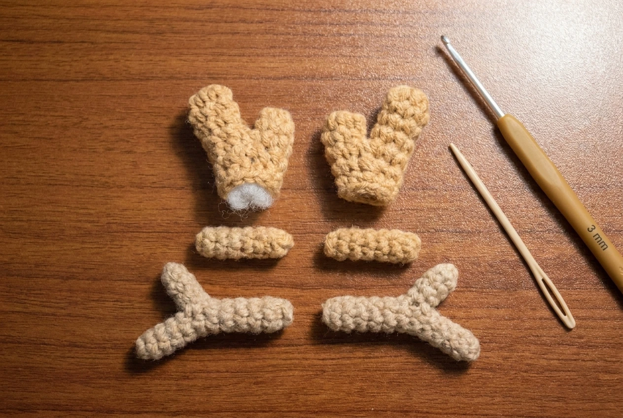 new tan crochet antler main horns short and long twigs