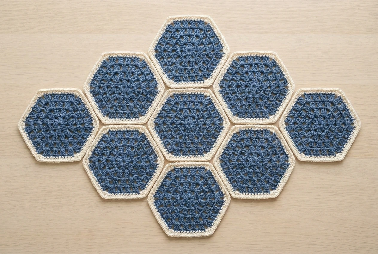 nine blue cream hexagons for hexagon tote bag pattern