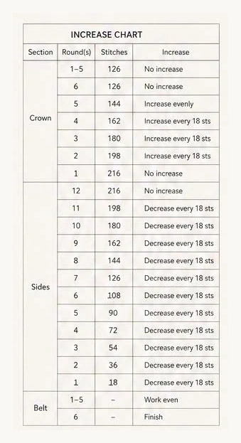 crochet beret increase and decrease count chart