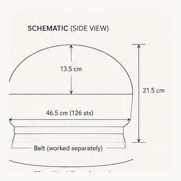 crochet beret side view schematic with measurements