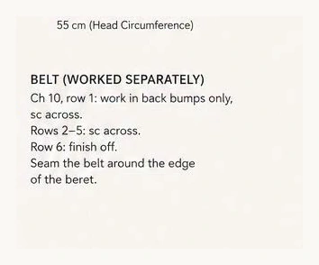 separate crochet beret belt instructions