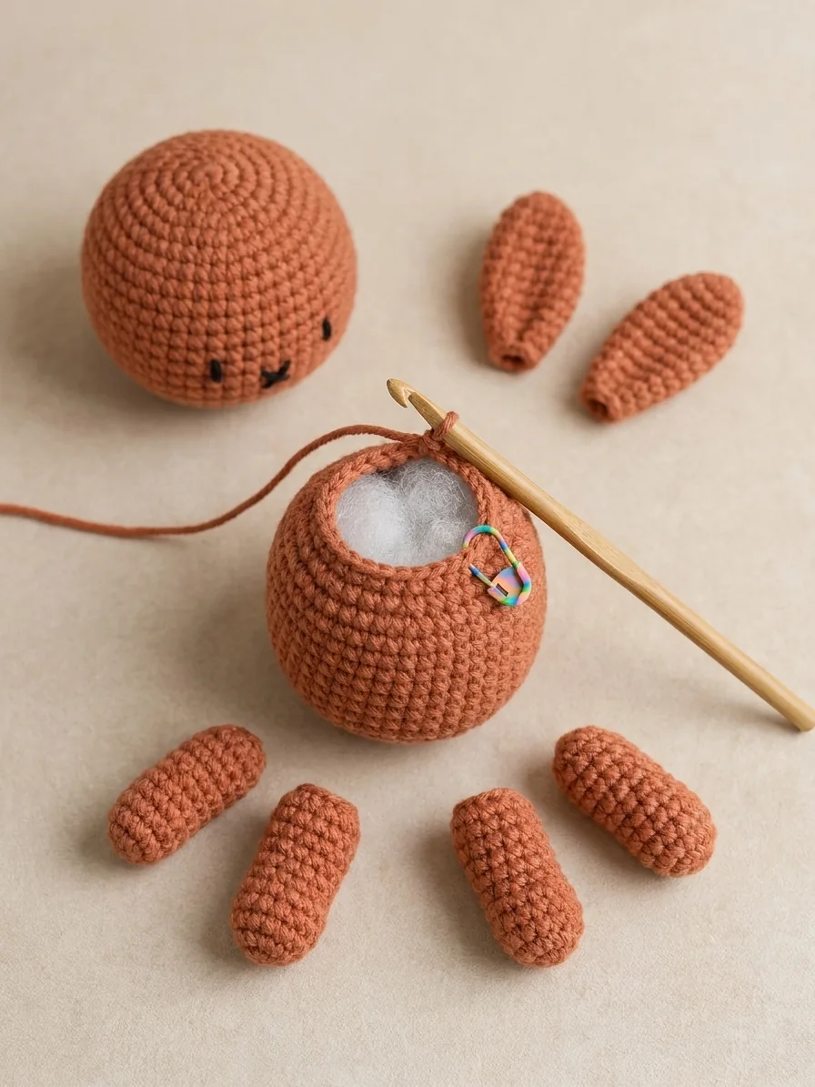 Crochet bunny keychain pattern step 3: crochet the compact body