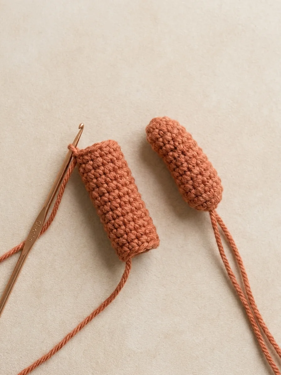 Crochet bunny keychain pattern step 4: make two slim arms