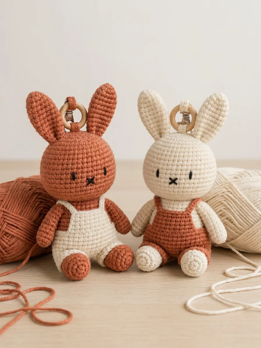 Crochet bunny keychain pattern step 10: create the matching color-swapped pair