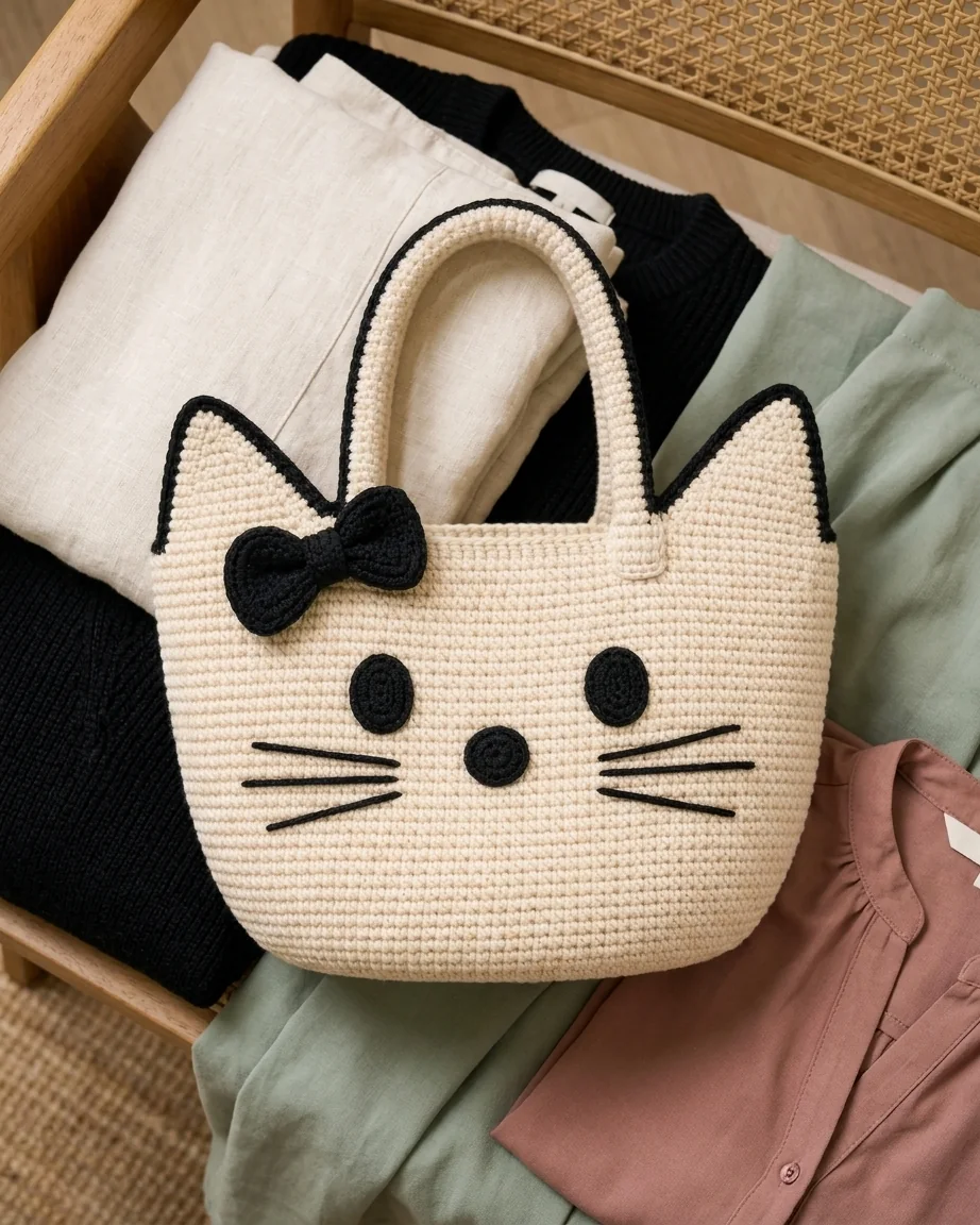 Will the Colors and Style Fit My Wardrobe? featuring the cream and black crochet cat-face bow bag