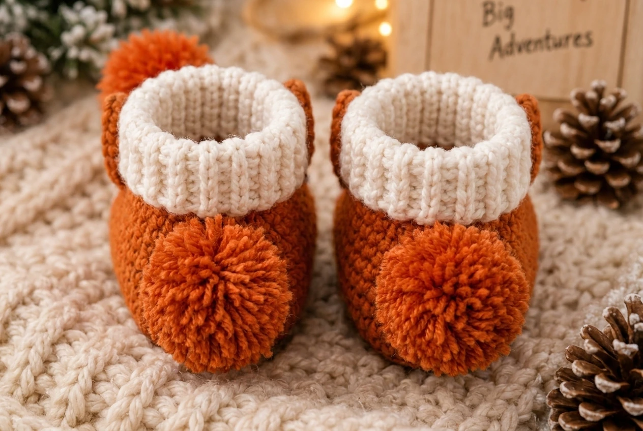 back view of consistent crochet fox baby booties