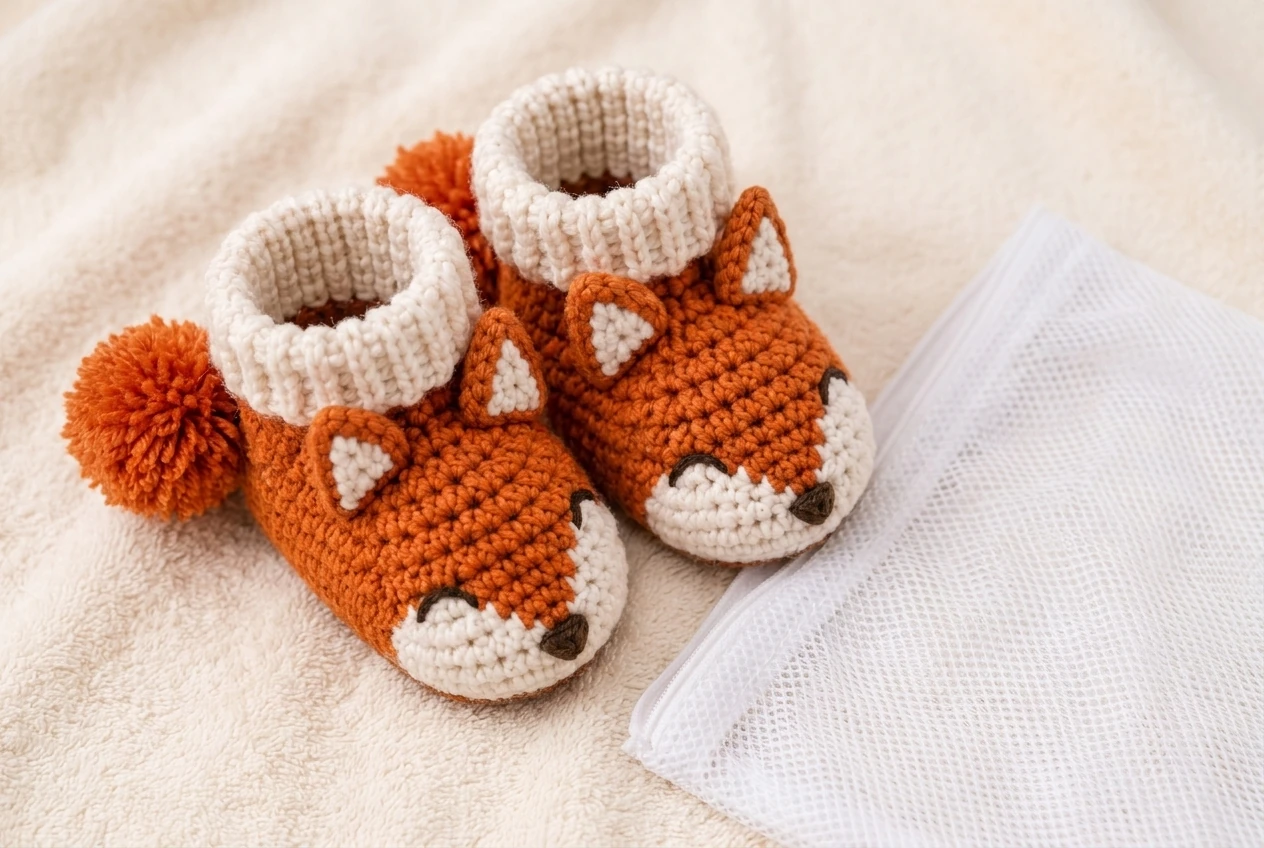 care setup for the exact crochet fox baby booties