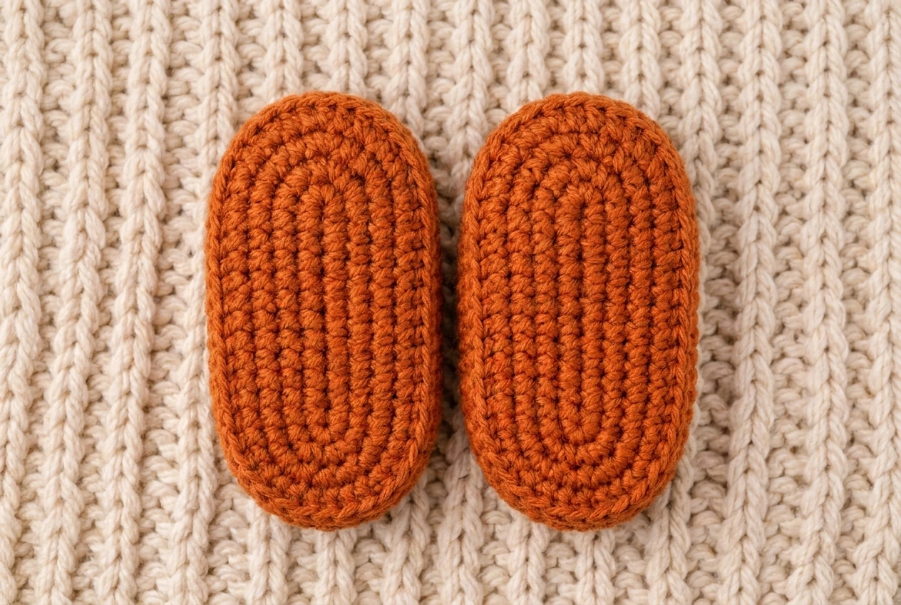 two identical soles for the fox baby booties crochet pattern