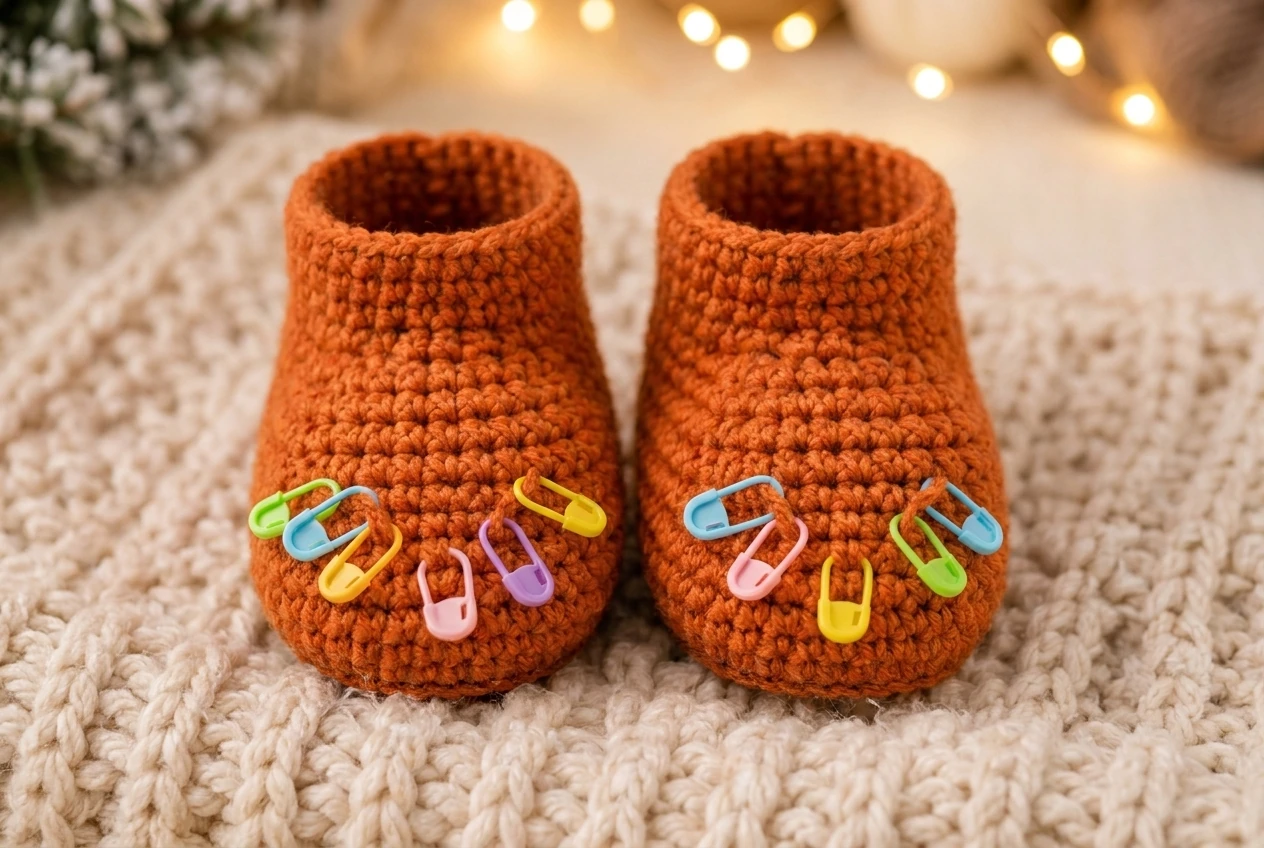 centered toe markers in the fox baby booties crochet pattern