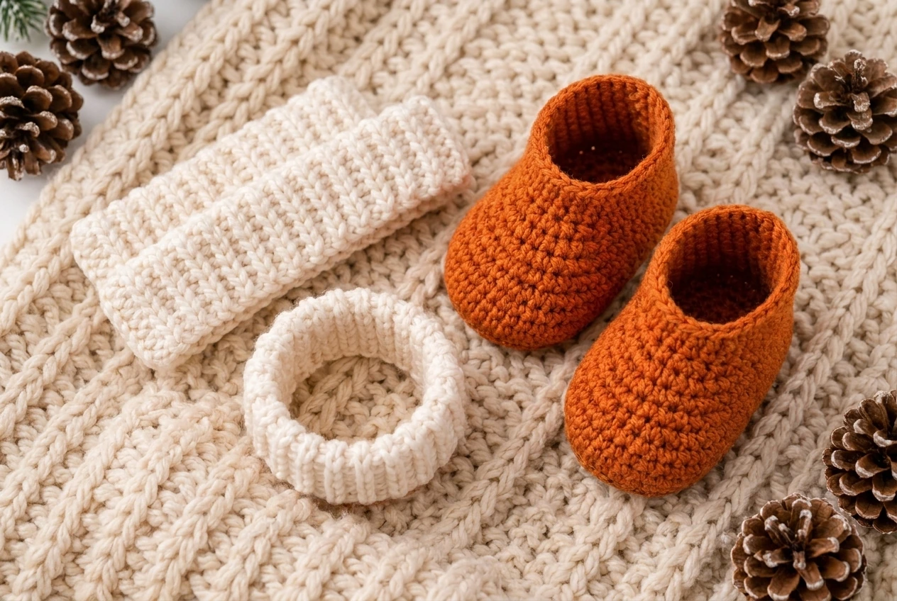 cream ribbed cuffs for the exact fox baby booties crochet pattern