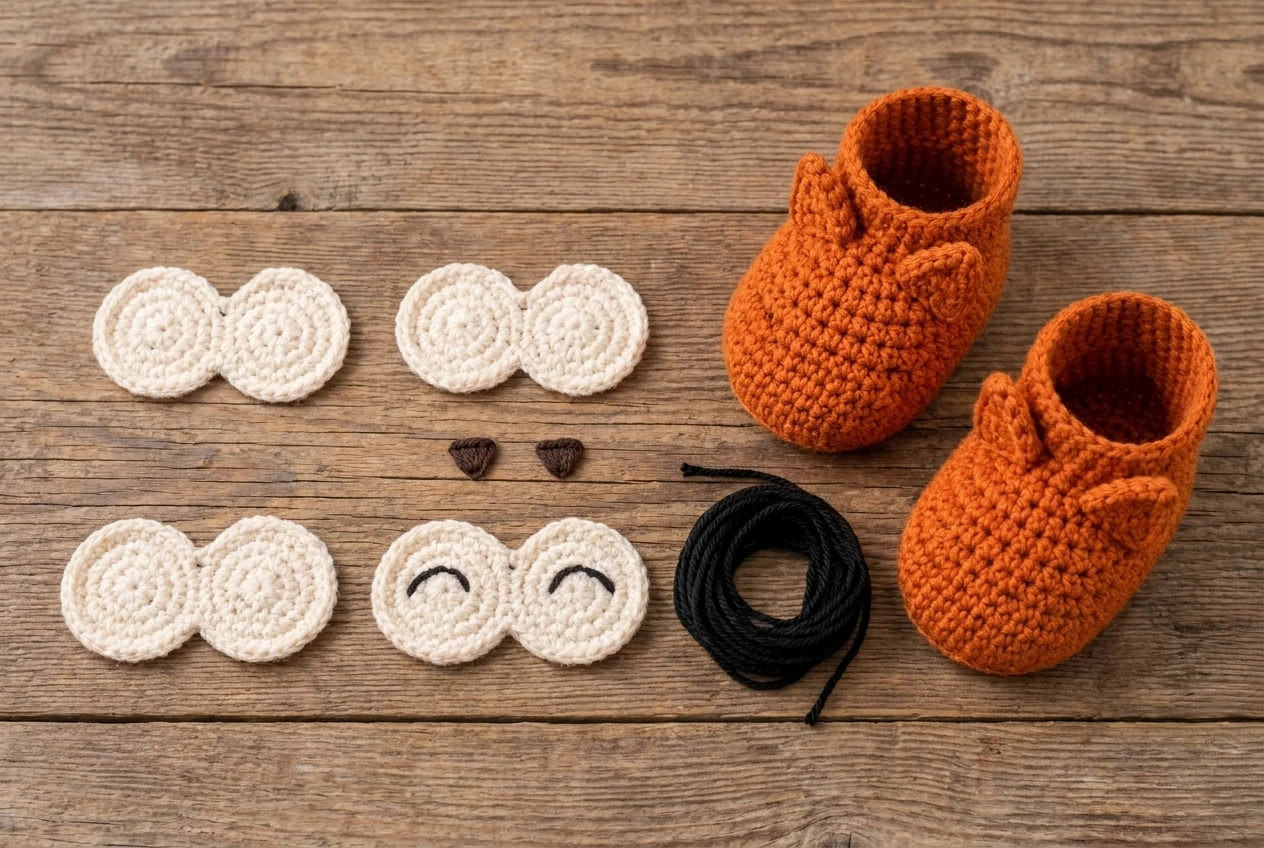 exact muzzle pieces for the fox baby booties crochet pattern