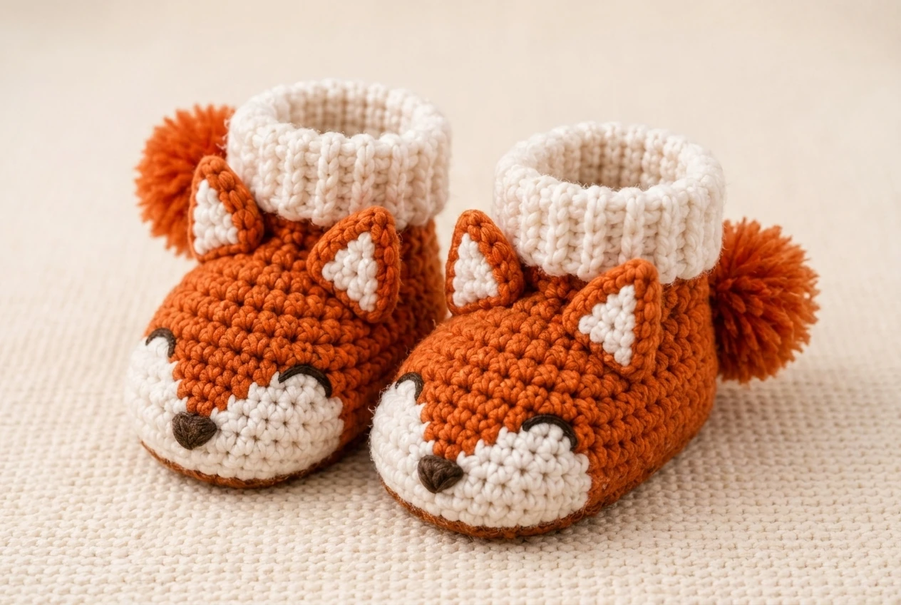 finished exact fox baby booties crochet pattern