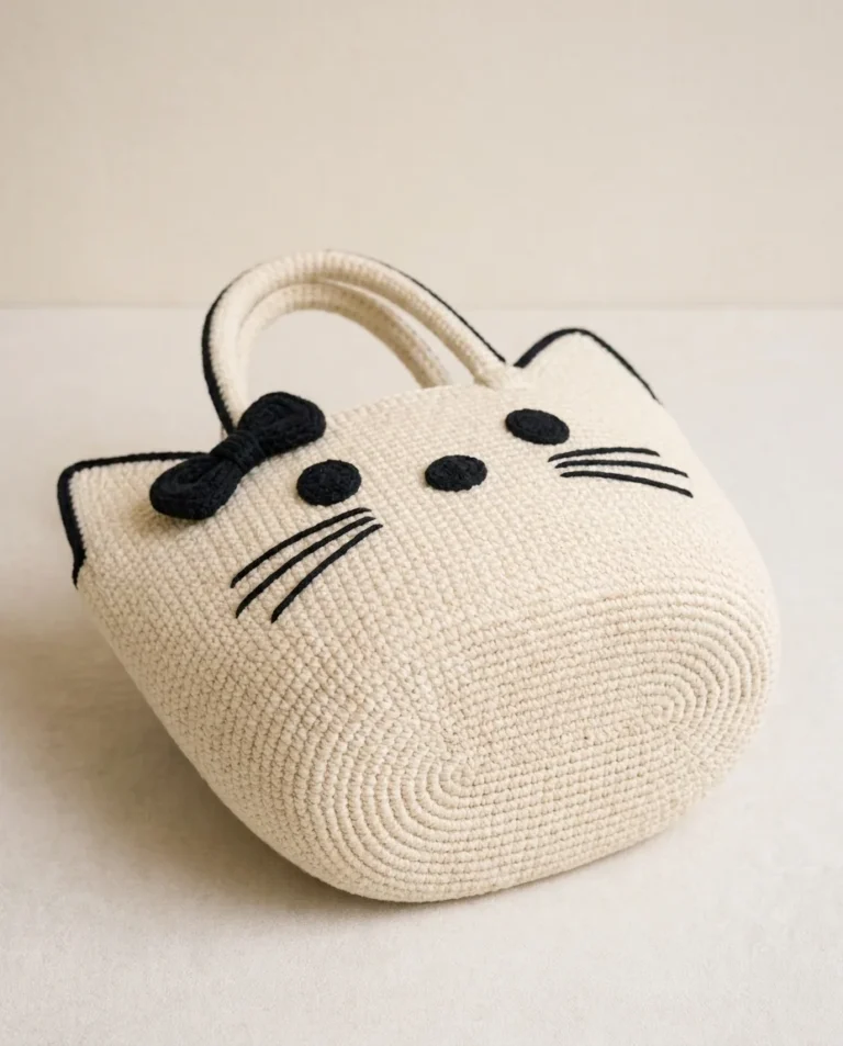 handmade crochet bow bag details