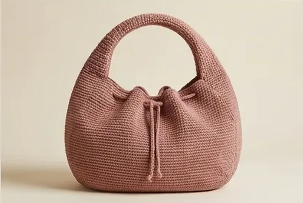 Crochet crescent bag dusty rose