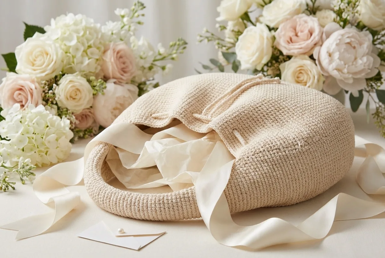 Crochet crescent bag bridal gift