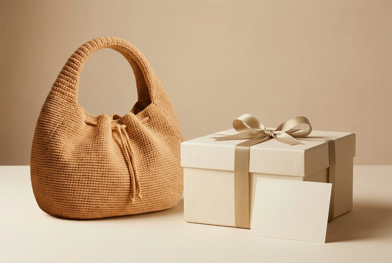 Crochet crescent bag milestone gift