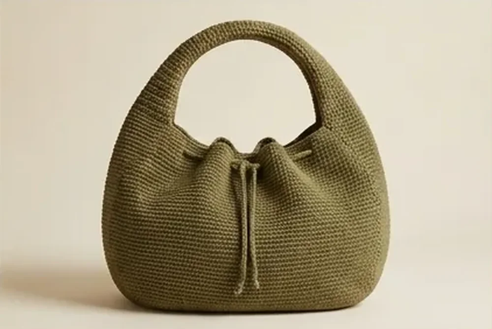 Crochet crescent bag olive green