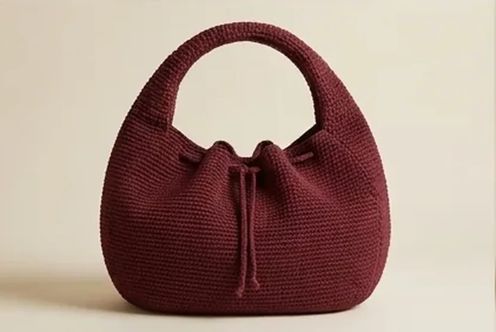 Crochet crescent bag rich burgundy