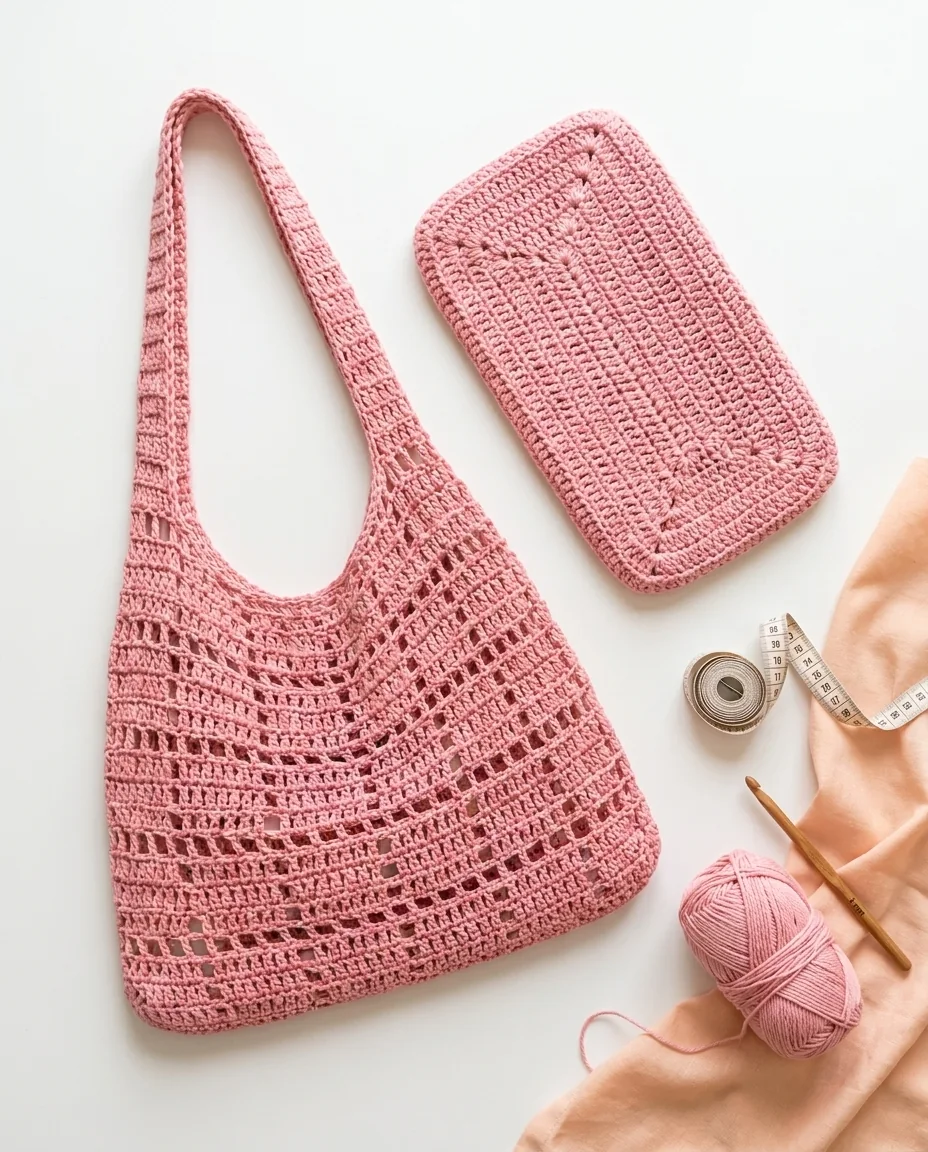 weight 4 cotton yarn used for an openwork crochet tote bag