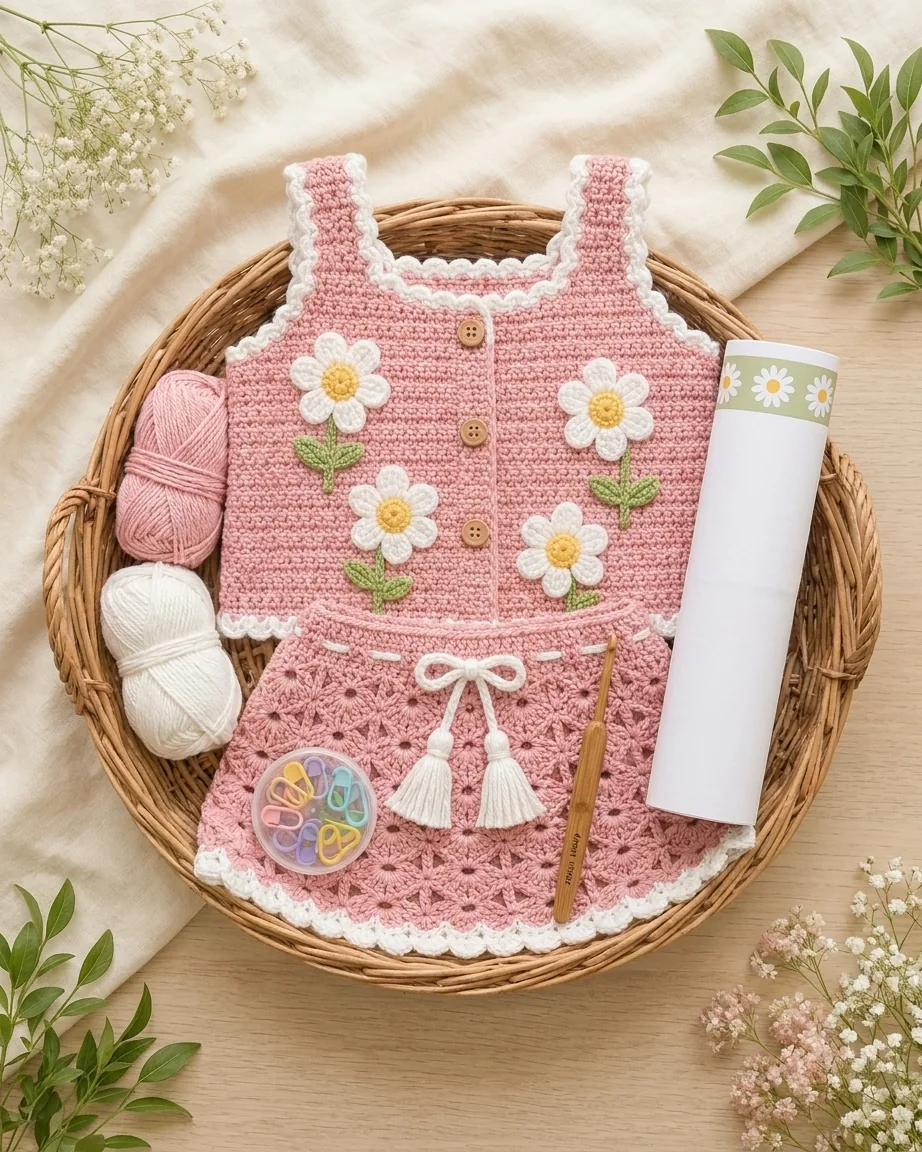 Crochet supplies in a new-parent welcome basket