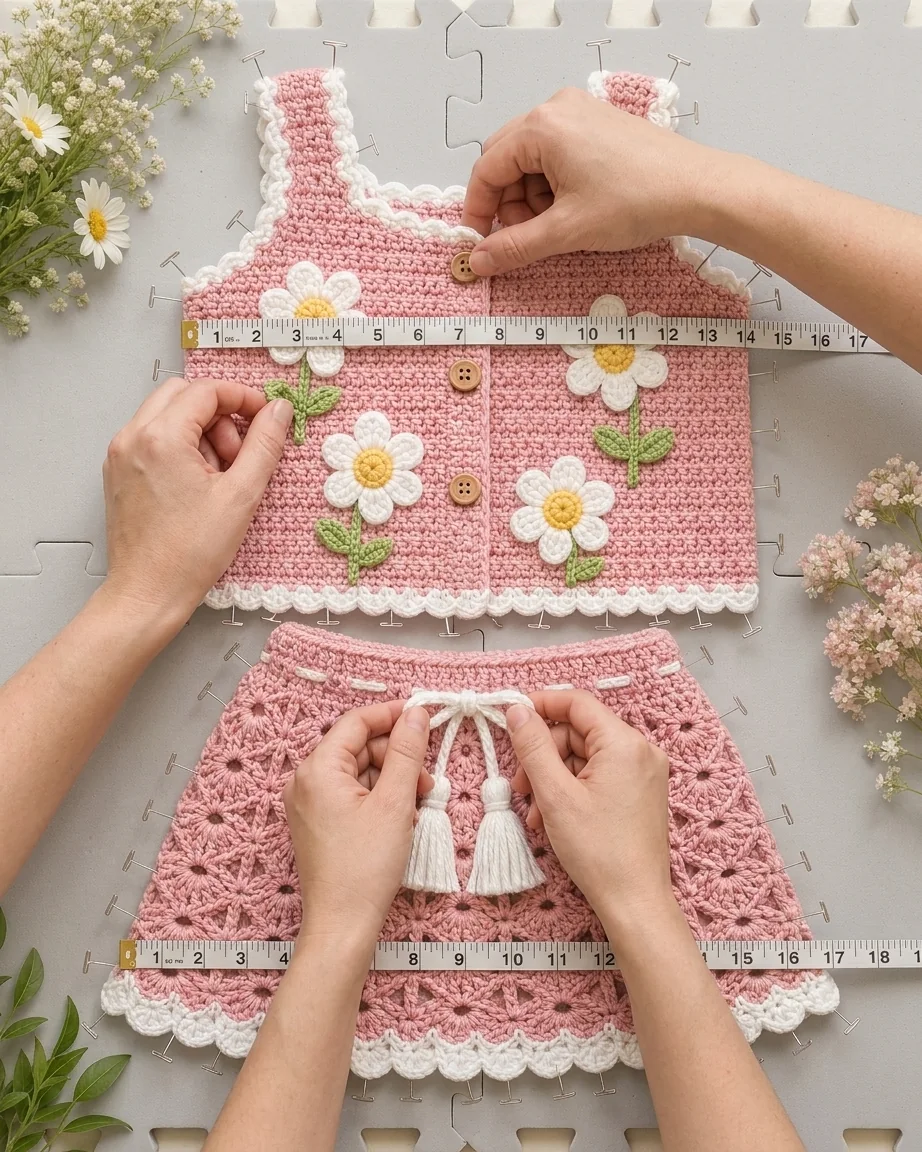Blocked Daisy Garden set being measured and inspected