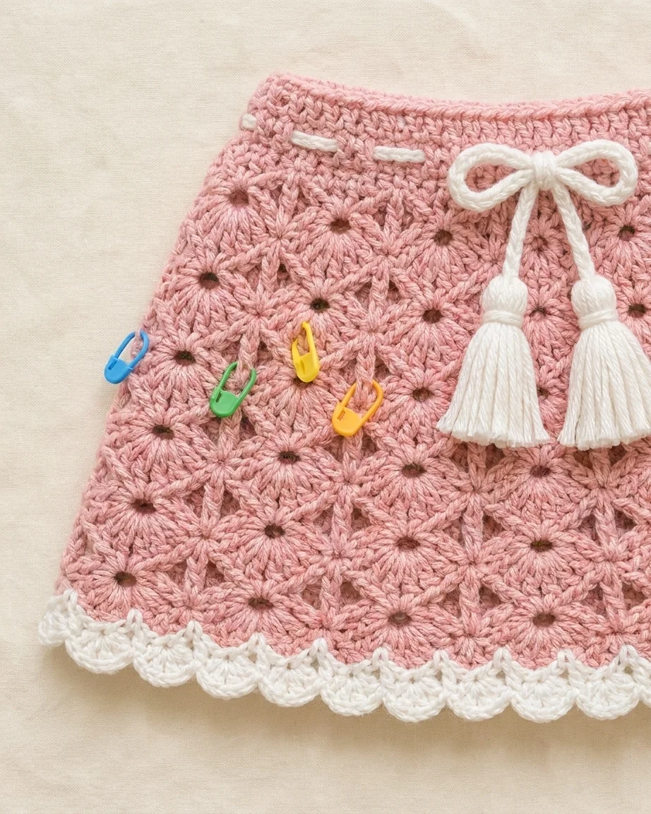 Graduated increases in a shell stitch baby skirt crochet design