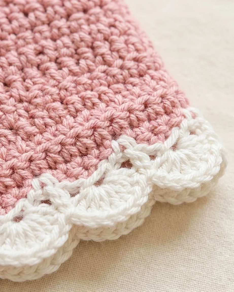 Pink anchor round and white scallop crochet hem