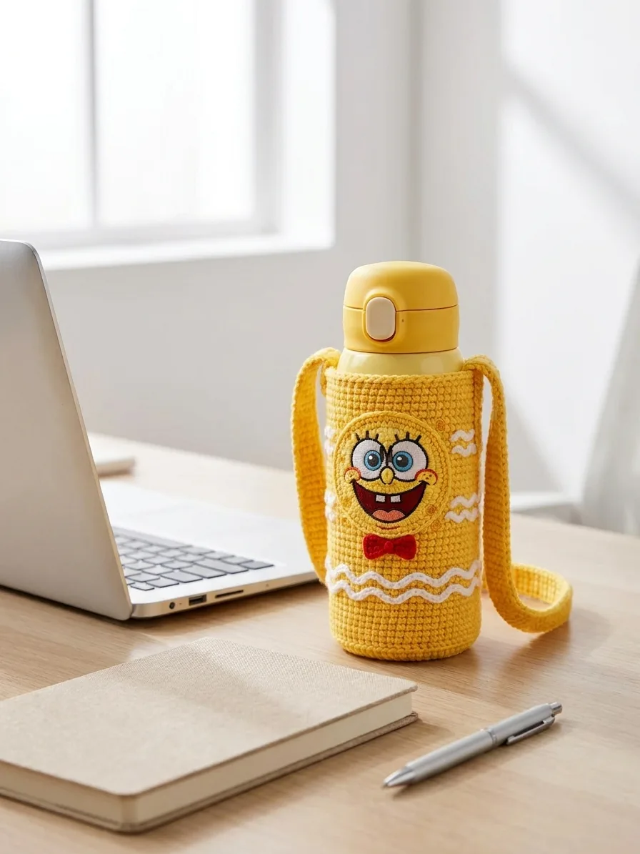 Work desk bottle holder design for the Sunny Sponge crochet bottle holder