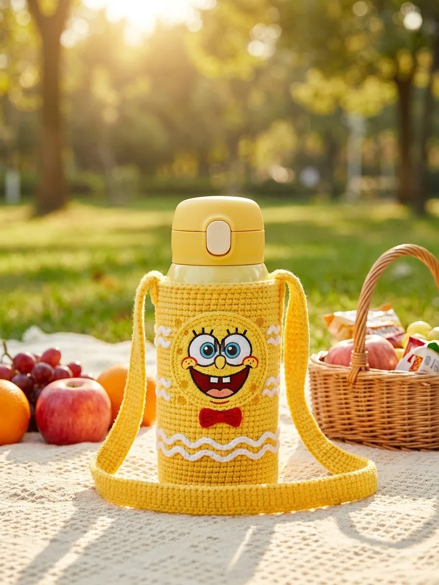 Picnic bottle cozy design for the Sunny Sponge crochet bottle holder