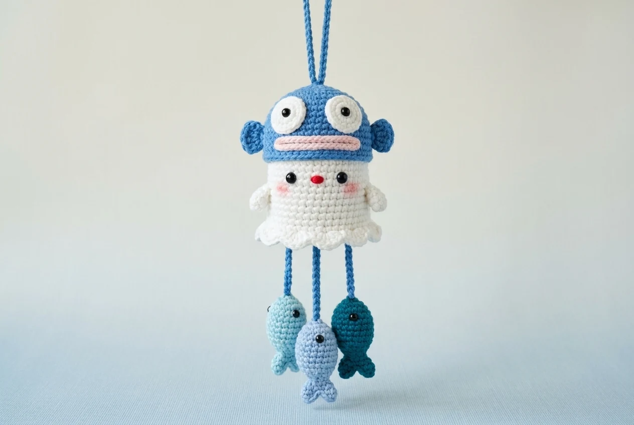 Fish step 3 finished crochet car hanger
