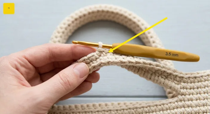 Center seam of crochet handbag handle