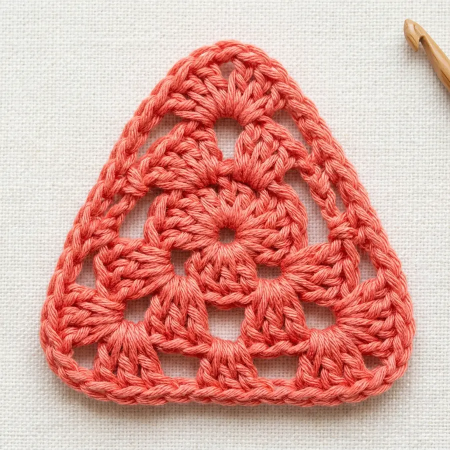 Round 2 showing three corner groups in a crochet triangle motif