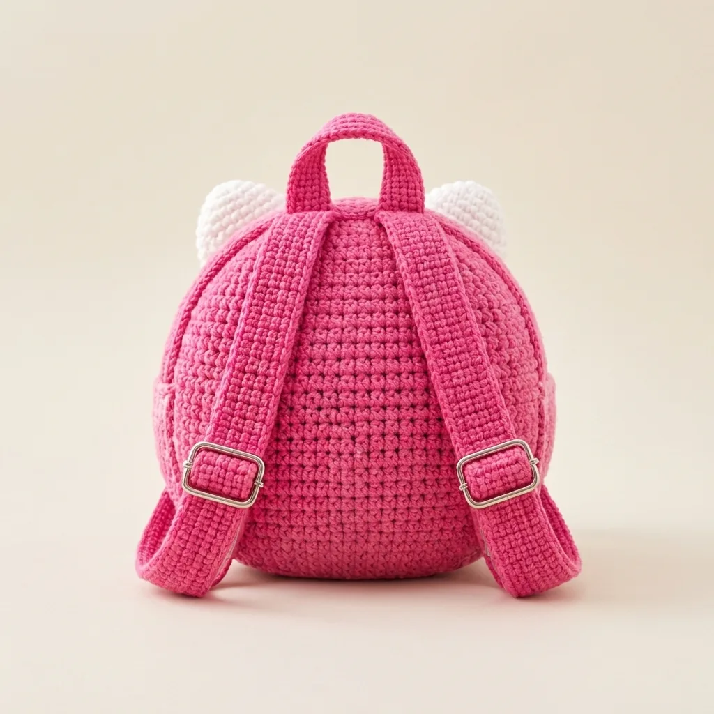 Back view of pink crochet backpack straps with adjustable sliders