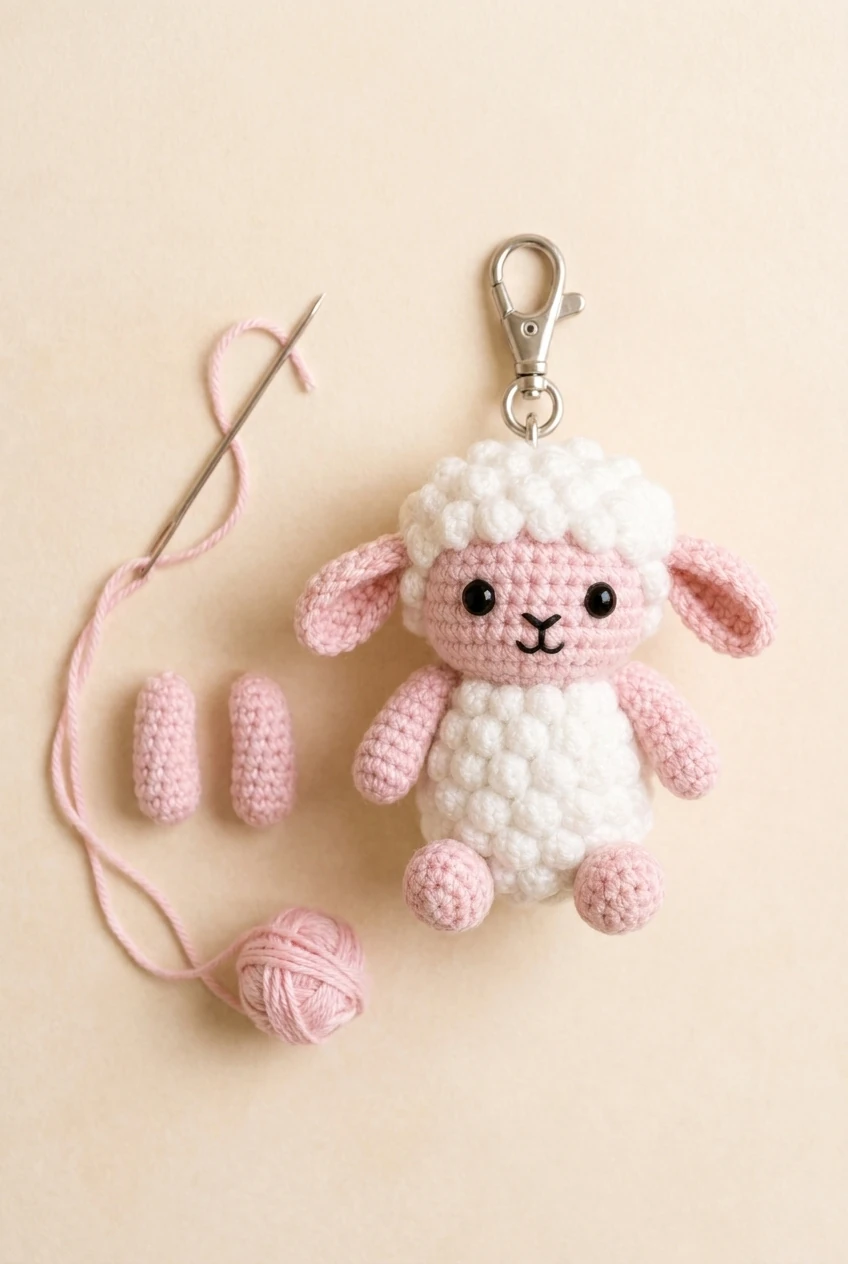 two finished crochet lamb arms