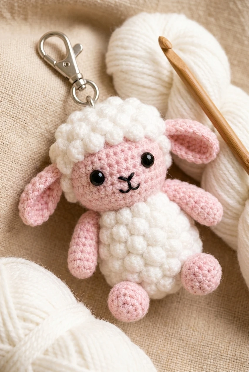 crochet lamb wool cap progression with bobble texture