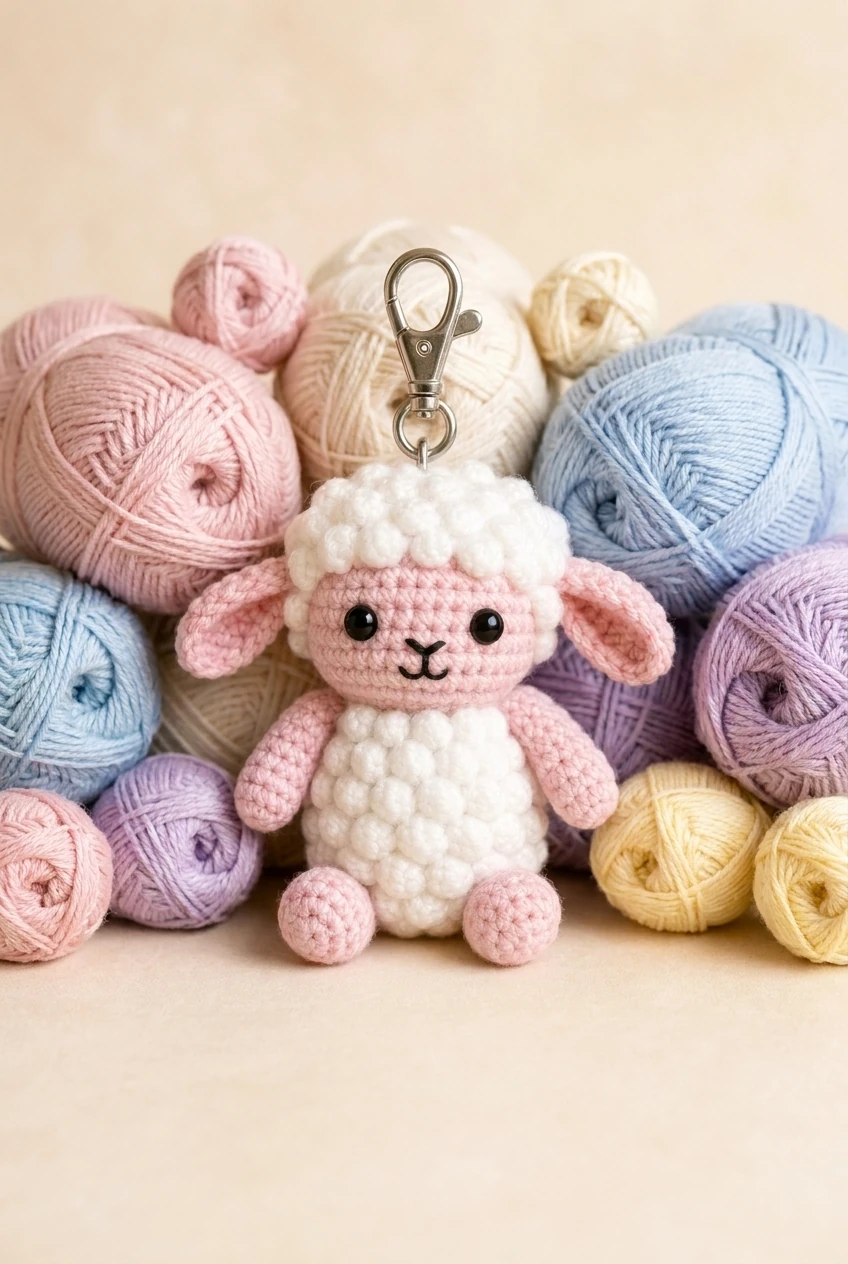 crochet lamb colors in pink blue and size variations