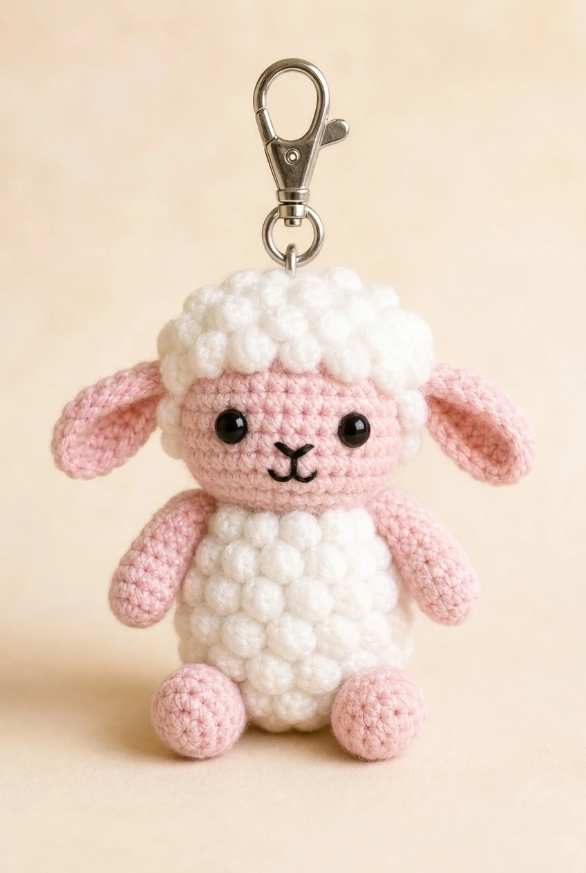 crochet sheep face with eye nose and mouth placement