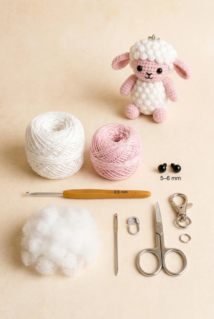 materials, yarn and hardware for the pastel lamb