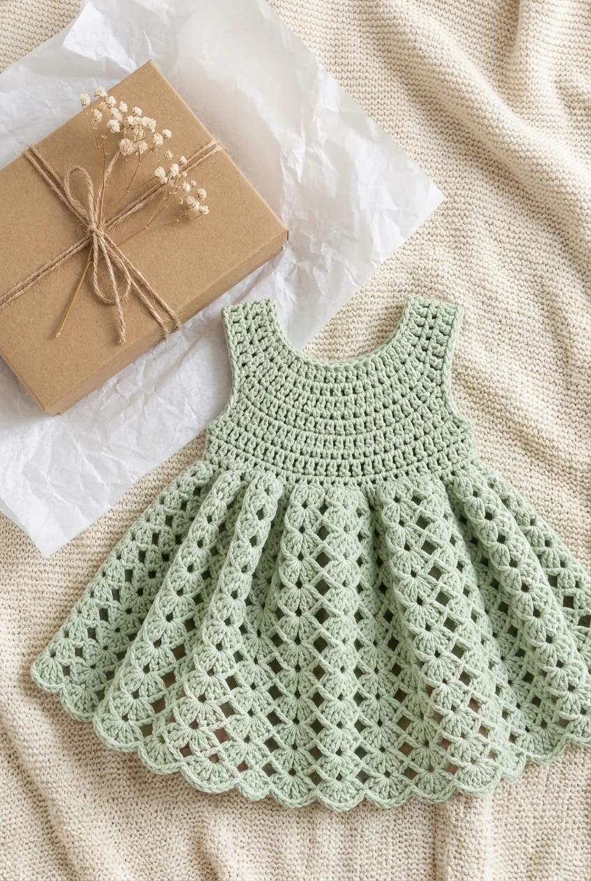 handmade baby shower gift crochet heirloom dress