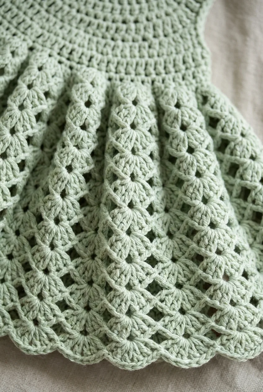lace texture of a crochet baby dress in soft light