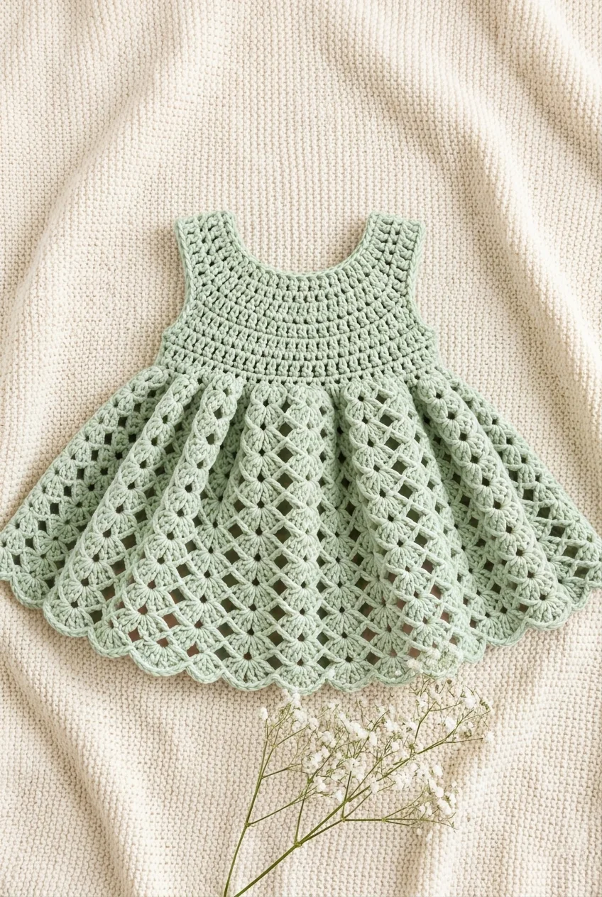 crochet baby dress styled for newborn photography