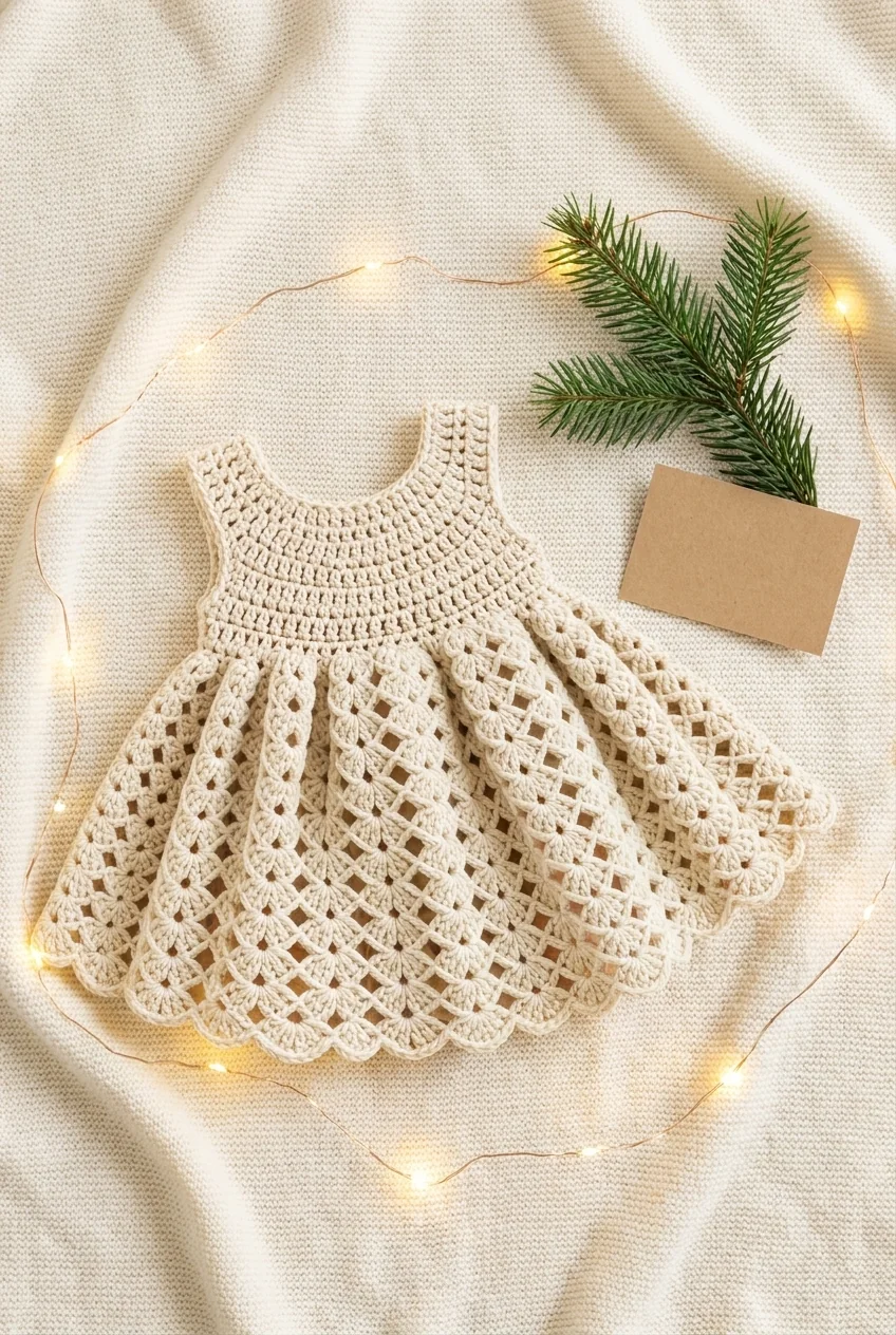 crochet baby christmas outfit flat lay